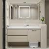 Gabinete de Baño de Madera Maciza Almacenamiento Robot Aspirador Combinación de Gabinete con Lavabo Espejo Feng Shui Gabinete de Baño Lavabo Integrado Cerámico