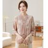 Ropa de Verano para Mamá 2025 Nuevo Conjunto de Dos Piezas Camisa Estilo Chinoiserie para Mujeres de Mediana Edad y Mayores Versátil Camiseta que Cubre el Vientre Conjunto de Pantalones
