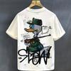 Camiseta de Manga Corta Estampada de Dibujos Animados Retro Americano Transfronterizo para Hombre, Holgada de Hombro Caído, Manga Media, Urbana, Moderna, Casual para Hombre, Pareja