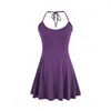 Conjunto de T-shirt Slim de Manga Curta com Decote em U Grande + Vestido Base Sexy de Alça Halter de Cintura Alta