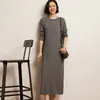 Vestido de Cachemira Otoño e Invierno 2024 Nuevo para Mujer Largo Cuello Redondo Holgado Capa Interior Tejido de Punto Falda de Punto