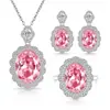 Transmisión en Vivo Más Vendido Conjunto de Joyas de Piedras Preciosas Rojas y Azules Color Huevo de Paloma, Popular Collar de Cristal de Lujo, Aretes y Anillo para Mujeres en Europa y América