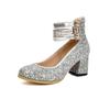 25 Años de Primavera y Otoño Suministro Transfronterizo Moda Zapatos de Tacón Alto con Lentejuelas Tallas Grandes 40-48 de Tres Botones Versátiles