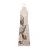 Vestido de punto para mujer estampado espalda con cordones sin espalda largo cuello halter comercio exterior otoño transfronterizo
