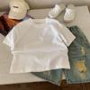 Vestido de Verão Meninos Camiseta de Manga Curta 2025 Novo Estilo Algodão Cor Sólida Verão Crianças Top de Meia Manga Camiseta Versátil para Meninas