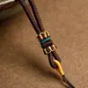 Colar Pingente Flor de Lótus de Elo Duplo Tecido à Mão para Homens e Mulheres, Cordão de Colar Ajustável, Cordão Café Preto, Pingente de Jade Multicolorido com Cordão
