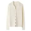 Suéter de Cashmere Feminino 100% Cashmere Puro Outono e Inverno Novo Gola Polo Cardigan Manga Longa Jaqueta Quente Top com Fechamento