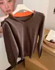 Outono/Inverno 2026 Nova Cor Bloco Patchwork Gola V Manga Longa Tricô Camada Base Top Feminino Estilo Coreano Simples Versátil Suéter Pulôver