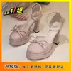 Sandálias de salto alto quadradas versáteis com laço para mulheres, sapatos Mary Jane da moda à prova d'água com plataforma, salto grosso de tira única para mulheres, verão 2026