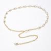 Metal das mulheres cintura fina corrente doce strass pérola com decoração de saia All-match distinto cinto de corrente estreita moda feminina