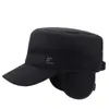 Gorra de Algodón para Hombre de Edad Media y Mayor para Invierno, Gorra Plana con Visera Resistente al Viento y al Frío para Exteriores, Protección para los Oídos, Forrada de Felpa, Cálida