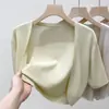 Cárdigan de Punto para Mujer 2025 Nuevo Verano Chal de Manga Corta con Blusa de Seda Helada Top Corto