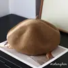 Boina de lã de alta qualidade, com bom caimento, para mulheres, cor sólida, versátil, elegante e faz o rosto parecer menor, lembrando um chapéu de abóbora.