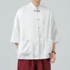 Primavera y Verano 2025 Familiar Japonés Holgado Seda y Satén Estilo Retro Hanfu Traje Tang Top Camisa Estilo Chino Camisa Casual para Hombre