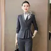 Terno slim fit, uniforme de trabalho para recepção de hotel, uniforme de trabalho para departamento de vendas e joalheria, terno feminino de moda azul
