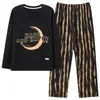 Pijama de mujer para primavera y otoño, de manga larga y pantalón largo, algodón puro, cuello redondo, dulce y lindo, se puede usar afuera, conjunto para estar en casa