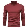 Suéter de Cuello Alto para Hombre Otoño e Invierno Estilo Coreano Ajuste Delgado Color Sólido Pulóver Tejido Base Cálido