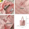 Bolsa de mano con bordado de letras estilo francés, relajada y artística, adecuada para salidas y para ir al trabajo de mujeres jóvenes, bolsa de lona de gran capacidad, casual y versátil