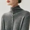 Cardigan de Tricô Cashmere com Barra Enrolada Feminino Botões Versátil Camada Base Casaco Suéter Atacado Gola Alta Novo Europeu Americano