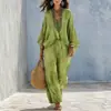 Sitio web independiente Amazon comercio exterior transfronterizo europeo y americano ropa de mujer Amazon moderno elegante cuello en V suelto texturizado casual conjunto de dos piezas