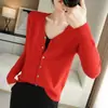 Atacado Transfronteiriço Malha Nova Estilo Primavera e Outono Cardigã Gola V Feminino Estilo Coreano Cor Sólida Solto Curto Outerwear Jaqueta Pequena