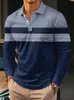 Nova camisa polo masculina de manga longa para outono com listras de estampa digital, casual e sem amassar, para Amazon transfronteiriça