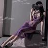 Nuevo Sexy Ropa Interior Sexy Camisón de Encaje Caliente Exportación Cintura Alta Abertura Pasión Pijama Traje Morado 2647
