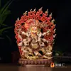 Estatua de Buda de Nepal 10 pulgadas 34 cm cobre medio dorado seis brazos mahagala estatua protectora estatua de Buda cielo negro grande