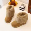 Botas de nieve de gamuza de moda para niñas, nueva colección de otoño 2026, zapatos de algodón cálidos engrosados y forrados de felpa para niños, botines, botas de nieve