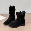 Botas de media pantorrilla con tacones gruesos plisados, sin efecto adelgazante, cuello en V, corte ajustado, botas de mujer para otoño 2026, estilo western versátil, botas de mujer de moda