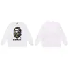 Moletom BAPE com estampa de cabeça de macaco estilo japonês, tendência transfronteiriça, gola redonda, unissex, corte solto, jaqueta de manga curta para outono e inverno