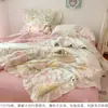 Juego de Cubrecolchón de Verano Estilo Princesa Todo Algodón, Juego de Cuatro Piezas, Colcha de Verano de Algodón Puro de Soja, Lavable a Máquina, Colcha de Aire Acondicionado