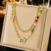 Collar Colgante Redondo de Moda para Mujer Cadena Apilable de Doble Capa Retro Acero Inoxidable Chapado en Oro Cadena para Clavícula con Sentido de Alta Gama