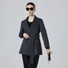 Abrigo de lana de doble cara con cordones para mujer, nueva moda de otoño e invierno, cuello de solapa simple, chaqueta entallada a la cintura, ropa de trabajo