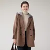 26 Nuevo Abrigo de Lana Elegante de Moda Doble Faz para Mujer, Longitud Media, con Capucha, Holgado, Chaqueta de Lana de Doble Botonadura