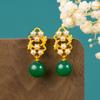 Original Retro Nuevo Estilo Chino Imitación Perla Cuentas Redondas Calcedonia Personalidad de Mujer Moda Elegante Estilo Clásico de Corte Aretes Elegantes