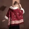 Chal tipo capa de invierno para mujer con forro polar, lana sintética gruesa, pelo sintético blanco, copo de nieve navideño, abrigo con ambiente de Año Nuevo