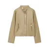 Exportación Transfronteriza Ropa de Mujer 2025 Nuevo Estilo Europeo y Americano Diseño Moderno Cuello Alto Cremallera Chaqueta Corta de Cuero Chaqueta