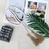 Cuerda de cáñamo para el hogar con borla Decorativa de cuentas de madera Colgante de pared Borla de cuerda de cáñamo Borla hecha a mano Colgantes de pared Decoraciones