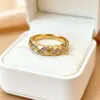 Estilo Popular Libro Rojo Estilo Vintage Anillo de Espiga de Trigo con Diamantes Brillantes Anillo de Banda Ancha de Espiga de Trigo Retro Vintage para Mujer Acabado Cepillado