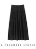 Elegante y fluido~Falda midi plisada de cintura alta 100% cachemira pura para mujer, falda plisada de color liso para otoño e invierno, que estiliza, por encima de la rodilla