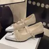 Moda Francesa Novo Estilo 2026 Sapatos de Salto Único Bico Fino para Mulheres, Sapatos de Salto Bloco Primavera e Verão para Mulheres, Scarpin Mary Jane de Bico Fino Estilo Chanel