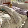 Todo Algodão Estilo Princesa Renda Grande Conjunto de Quatro Peças ins Fresco Algodão Puro Estilo Coreano Romântico Roupa de Cama Lençol Capa de Edredom Quarto Conjunto de Três Peças 4