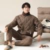 Pijama para Hombre Invierno Tres Capas Engrosado Forrado de Felpa Chaqueta de Algodón Ropa de Casa Súper Gruesa de Coral Fleece Otoño e Invierno para Hombre