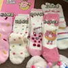 Meias de inverno rosa para meninas com forro de fleece, meias grossas e quentes, meias para dormir, meias de inverno fofas e peludas com estampa de lua
