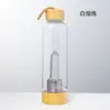 Columna de Cristal Donghai Columna de Energía Taza Prisma Hexagonal de Cristal Tapa de Bambú Taza de Té de Vidrio Taza de Agua Deportiva con Correa Botella de Agua