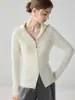 Suéter de lapela em cashmere 100% puro, emagrecedor e elegante, para mulheres, zíper duplo, gola alta, jaqueta cardigã de tricô