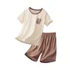 Ropa de Casa para Niños, Pantalón Largo de Manga Larga para Niños, Pijama de Lyocell para Niños, Conjuntos Familiares a Juego para Niñas, Conjunto de Ropa para Estudiantes con Aire Acondicionado