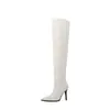 Botas longas acima do joelho, couro envernizado, bico fino, salto agulha, botas femininas da moda, botas femininas de salto alto para outono e inverno, tamanho 40-48, comércio exterior plus size