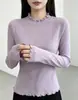 Blusa Manga Longa Versátil com Borda Franzida Brilhante Mousse Aveludada Duas Orelhas Céu Estrelado Borda Franzida Escovada dos Dois Lados Moda